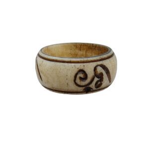 Carved ring with inscription cream boho ethnic tribal